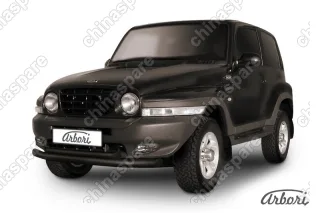 Защита переднего бампера d76+d57 двойная Arbori черн. для Тагаз TAGER 3дв. 2008-2012
