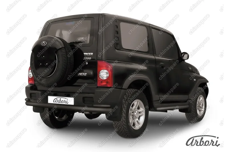 Защита заднего бампера d76+d42 двойная Arbori черн. для Тагаз TAGER 3дв. 2008-2012