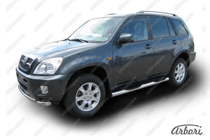 AFZDATIN03 Защита порогов d76 с проступями Arbori нерж. сталь для Тагаз TINGO 2011-2014