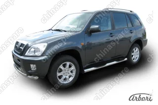 AFZDATIN03 Защита порогов d76 с проступями Arbori нерж. сталь для Тагаз TINGO 2011-2014