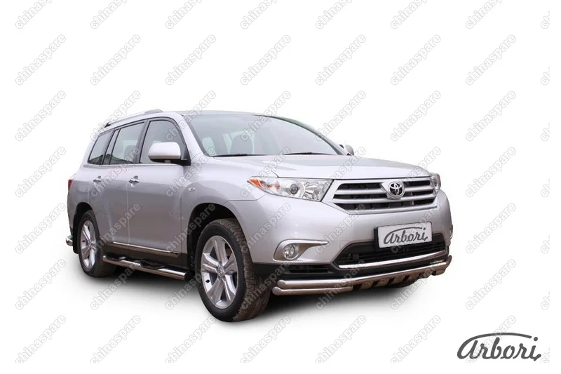 AFZDATHI03 Защита  переднего бампера d57+d57 с профильной ЗК Arbori нерж. сталь для Toyota HIGHLANDER 2010-2013