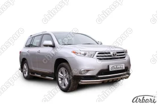 AFZDATHI03 Защита  переднего бампера d57+d57 с профильной ЗК Arbori нерж. сталь для Toyota HIGHLANDER 2010-2013