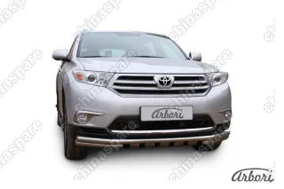 AFZDATHI03 Защита  переднего бампера d57+d57 с профильной ЗК Arbori нерж. сталь для Toyota HIGHLANDER 2010-2013