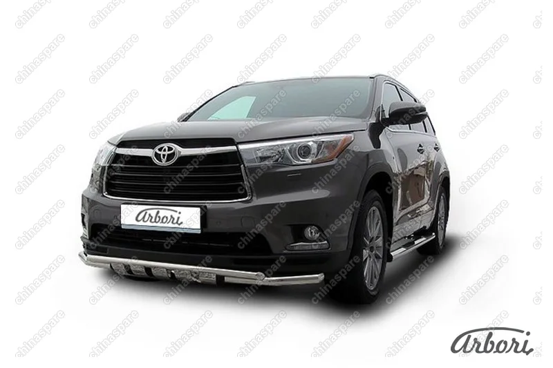 AFZDATHI1406 Защита переднего бампера d57+d42 двойная с профильной ЗК Arbori нерж. сталь для TOYOTA Highlander 2014-2016