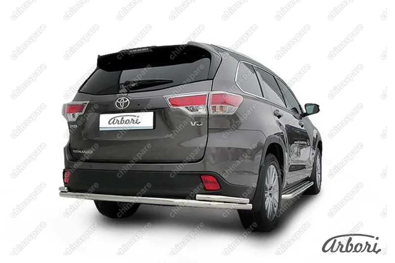 AFZDATHI1414 Защита заднего бампера d57+d42 двойная длинная Arbori нерж. сталь для TOYOTA Highlander 2014-2016