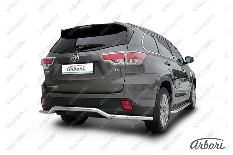 AFZDATHI1417 Защита заднего бампера d57 "волна" длинная Arbori нерж. сталь для TOYOTA Highlander 2014-2016