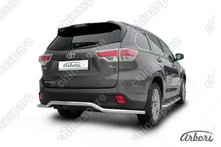 AFZDATHI1417 Защита заднего бампера d57 "волна" длинная Arbori нерж. сталь для TOYOTA Highlander 2014-2016