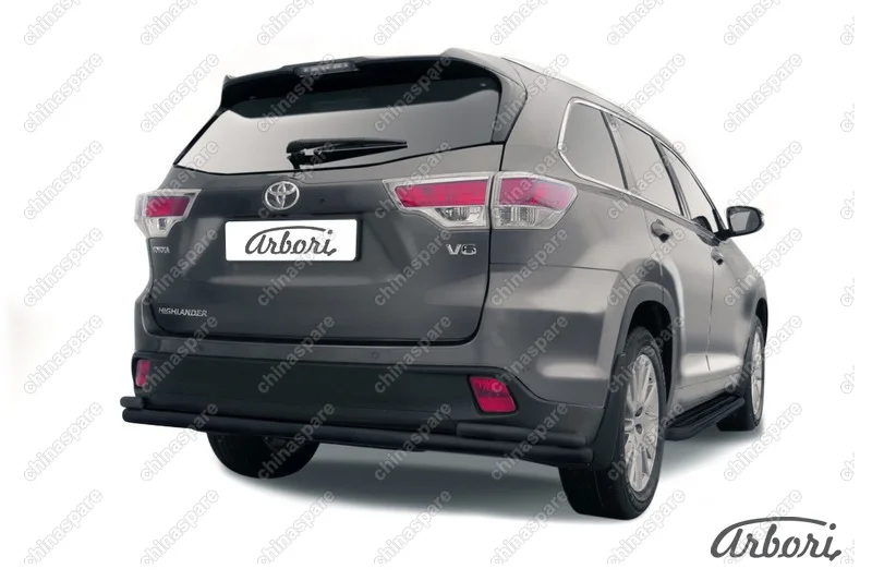 AFZDATHI1414B Защита заднего бампера d57+d42 двойная длинная Arbori черн. для TOYOTA Highlander 2014-2016