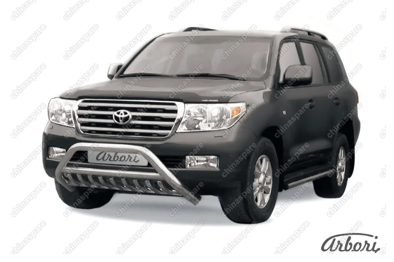 AFZDATLC203 Кенгурятник d76 низкий широкий с защитой карера и перемычкой Arbori нерж. сталь для Toyota LC200 2007-2012