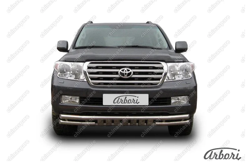 AFZDATLC214 Защита переднего бампера d57+d57 двойная с защитой картера Arbori нерж. сталь для Toyota LC200 2007-2012