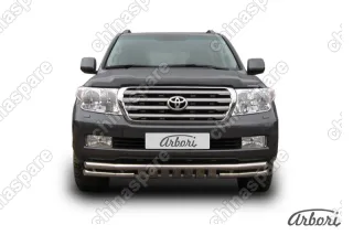 AFZDATLC214 Защита переднего бампера d57+d57 двойная с защитой картера Arbori нерж. сталь для Toyota LC200 2007-2012