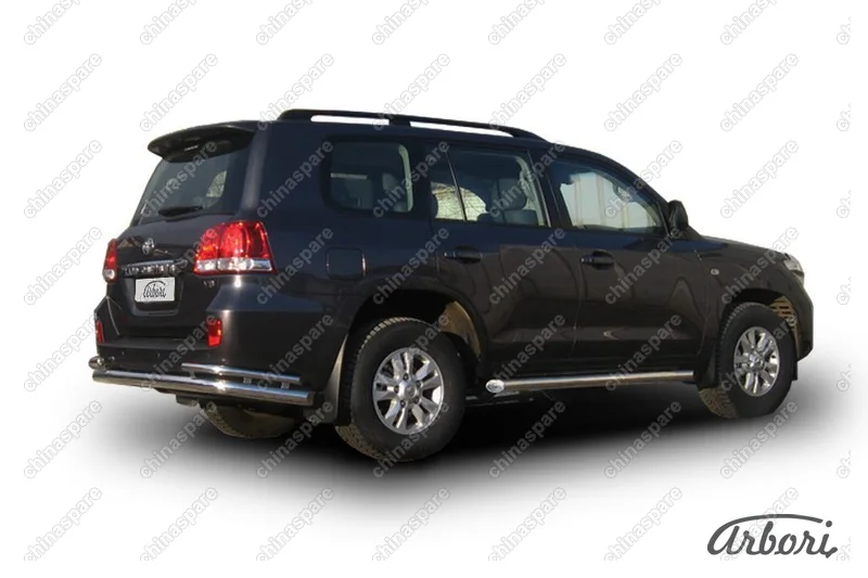 AFZDATLC221 Защита заднего бампера d76+d42 двойная Arbori нерж. сталь для Toyota LC200 2007-2012