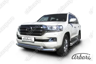 AFZDATLC21502 Защита переднего бампера d76+d76 двойная Arbori нерж. сталь для Toyota LC200 2015-нв