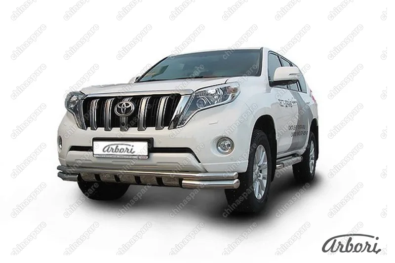 AFZDATOP1401 Защита переднего бампера d76+d57 двойная с профильной ЗК Arbori нерж. сталь для TOYOTA Land Cruiser Prado 2014-2017