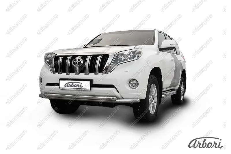 AFZDATOP1404 Защита переднего бампера d57+d57 двойная Arbori нерж. сталь для TOYOTA Land Cruiser Prado 2014-2017