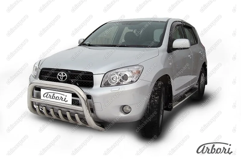 Кенгурятник d76 низкий с защитой картера Arbori нерж. сталь для Toyota RAV4 2006-2010