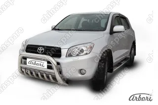 Кенгурятник d76 низкий с защитой картера Arbori нерж. сталь для Toyota RAV4 2006-2010