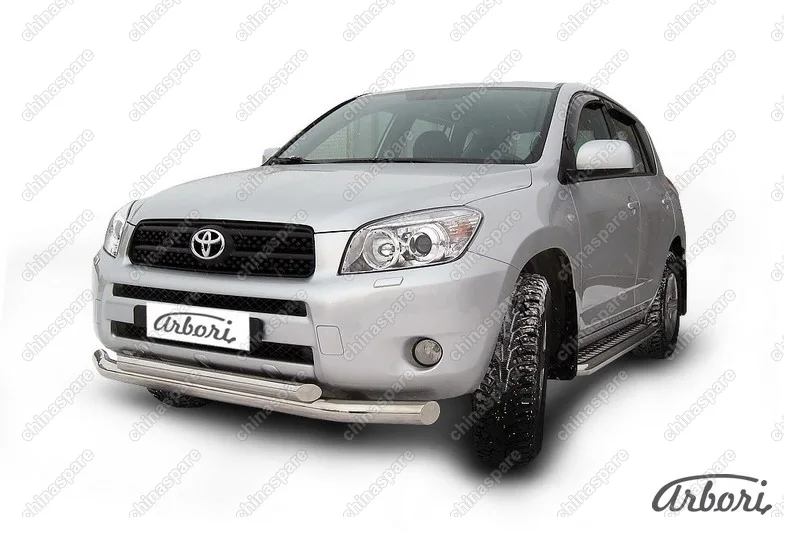 Защита переднего бампера d76+d57 двойная Arbori нерж. сталь для Toyota RAV4 2006-2010