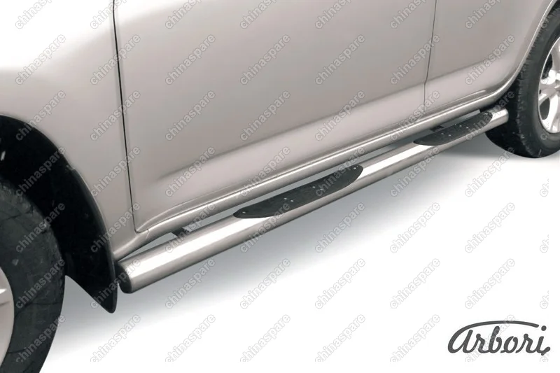 Защита порогов d76 с проступями Arbori нерж. сталь для Toyota RAV4 2009-2014