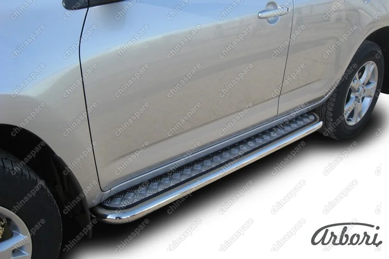 Защита порогов d57 с листом Arbori нерж. сталь для Toyota RAV4 2009-2014