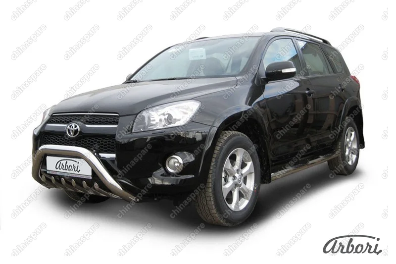 Кенгурятник d76 "мини" с защитой картера Arbori нерж. сталь для Toyota RAV4 Long 2009-2014