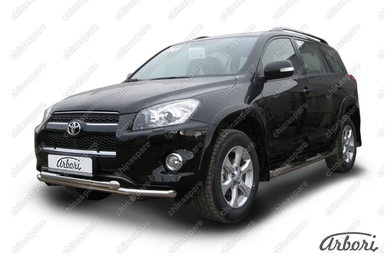 Защита переднего бампера d57+d57 двойная Arbori нерж. сталь для Toyota RAV4 Long 2009-2014