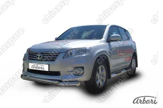 Защита переднего бампера d76+d57 двойная Arbori нерж. сталь для Toyota RAV4 2010-2014
