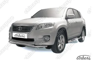 Защита переднего бампера d57+d42 двойная Arbori нерж. сталь для Toyota RAV4 2010-2014
