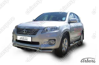 Защита переднего бампера d57+d57 с профильной защитой Arbori нерж. сталь для Toyota RAV4 2010-2014
