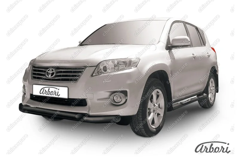 Защита переднего бампера d76+d57 двойная Arbori черн. для Toyota RAV4 2010-2014