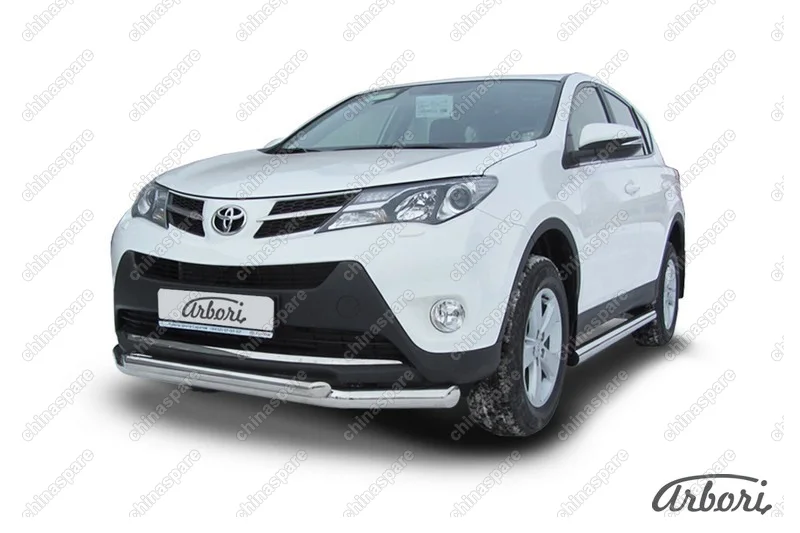 Защита переднего бампера d76+d57 двойная  Arbori нерж. сталь для TOYOTA RAV4 2013-2015