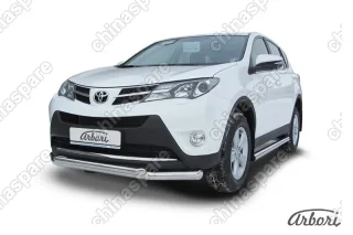 Защита переднего бампера d76+d57 двойная  Arbori нерж. сталь для TOYOTA RAV4 2013-2015