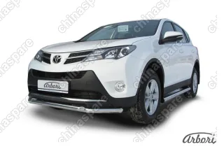 Защита переднего бампера d57+d57 двойная Arbori нерж. сталь для TOYOTA RAV4 2013-2015