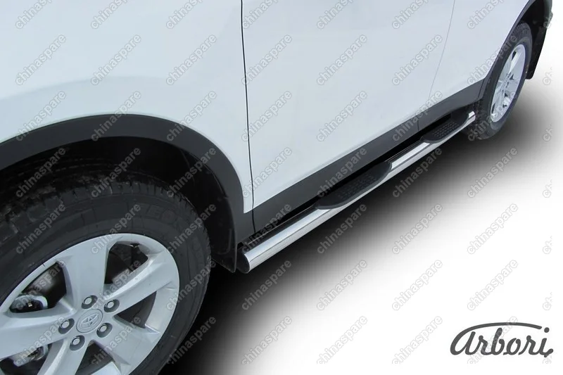Защита порогов d76 с проступями Arbori нерж. сталь для TOYOTA RAV4 2013-2015