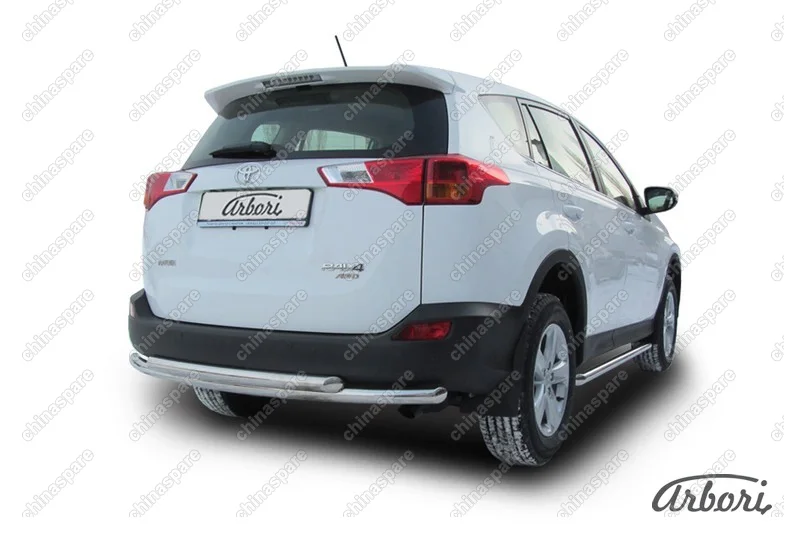 Защита заднего бампера d57+d57 двойная радиусная Arbori нерж. сталь для TOYOTA RAV4 2013-2015