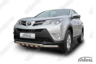 Защита переднего бампера d57+d57 с профильной ЗК Arbori нерж. сталь для TOYOTA RAV4 2013-2015