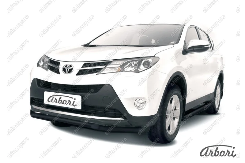 Защита переднего бампера d57+d57 двойная Arbori черн. для TOYOTA RAV4 2013-2015