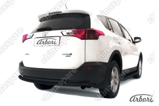 Защита заднего бампера d57+d57 двойная радиусная Arbori черн. для TOYOTA RAV4 2013-2015