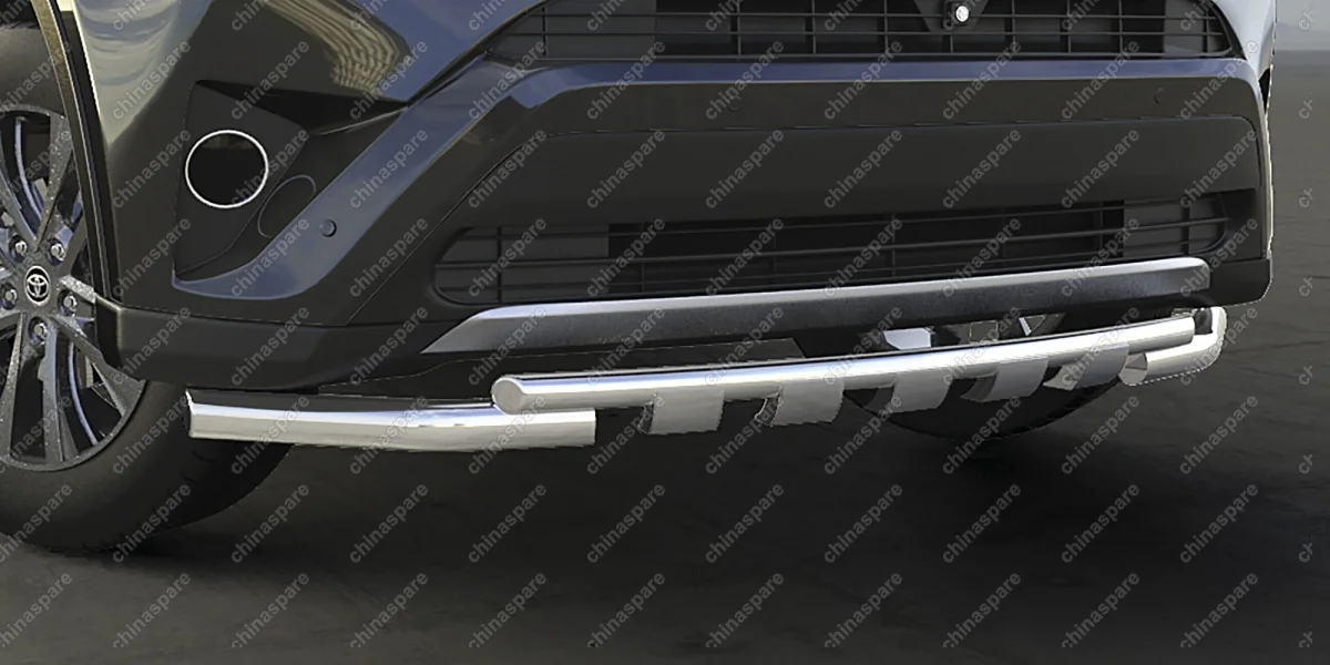 Защита переднего бампера d57+d42 двойная с декоративными элементами Arbori нерж. сталь для TOYOTA RAV4 2015-нв