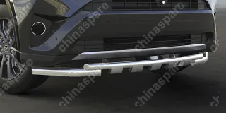 Защита переднего бампера d57+d42 двойная с декоративными элементами Arbori нерж. сталь для TOYOTA RAV4 2015-нв