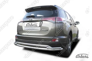 Защита заднего бампера d57+d42 двойная длинная Arbori нерж. сталь для TOYOTA RAV4 2015-нв