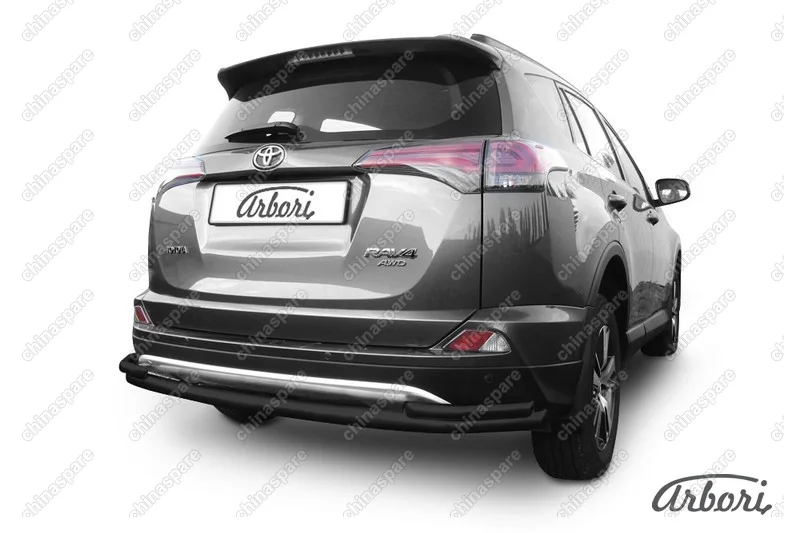Защита заднего бампера d57+d42 двойная длинная Arbori черн. для TOYOTA RAV4 2015-нв