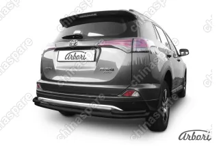 Защита заднего бампера d57+d42 двойная длинная Arbori черн. для TOYOTA RAV4 2015-нв