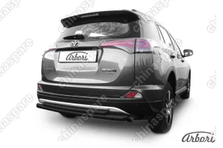 Защита заднего бампера d57+d42 двойная радиусная Arbori черн. для TOYOTA RAV4 2015-нв