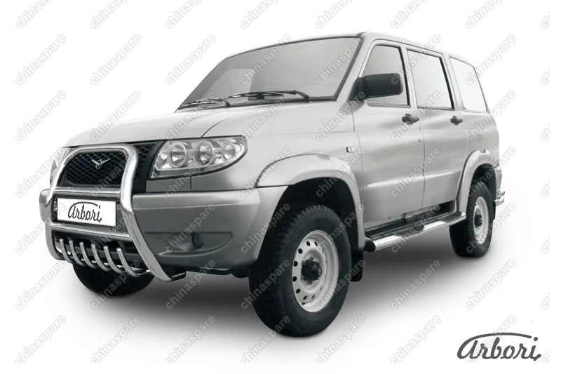 AFZDAUP01 Кенгурятник d76 высокий с защитой картера Arbori нерж. сталь для UAZ PATRIOT 2005-2014