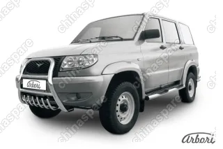 AFZDAUP01 Кенгурятник d76 высокий с защитой картера Arbori нерж. сталь для UAZ PATRIOT 2005-2014