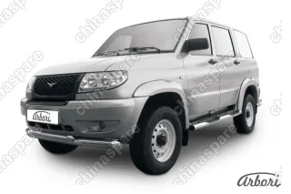 AFZDAUP03 Защита переднего бампера d76+d57 двойная Arbori нерж. сталь для UAZ PATRIOT 2005-2014