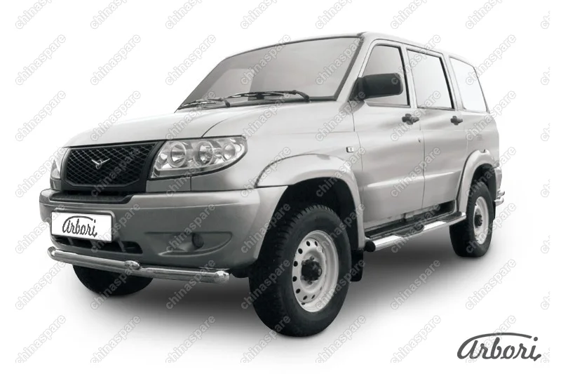 AFZDAUP05 Защита переднего бампера d57+d57 двойная Arbori нерж. сталь для UAZ PATRIOT 2005-2014