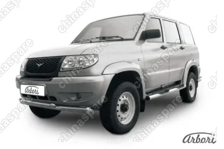 AFZDAUP05 Защита переднего бампера d57+d57 двойная Arbori нерж. сталь для UAZ PATRIOT 2005-2014