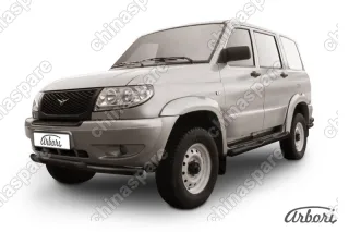 AFZDAUP05B Защита переднего бампера d57+d57 двойная Arbori черн. для UAZ PATRIOT 2005-2014